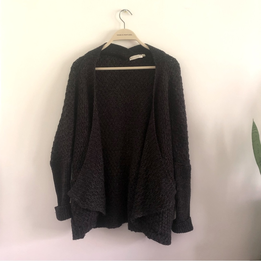 Charcoal Grey Knit Open Cardigan Sweater